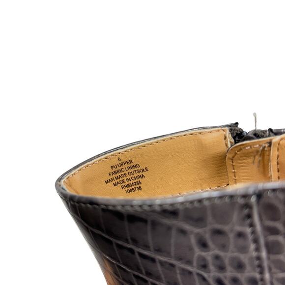 Express Size 6 Gray Croc Embossed Ankle Boots Block Heel Pointed Toe Zipper - Picture 9 of 10